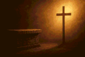 Illustration showing the transition from Old Testament sacrifices to the sacrifice of Jesus Christ